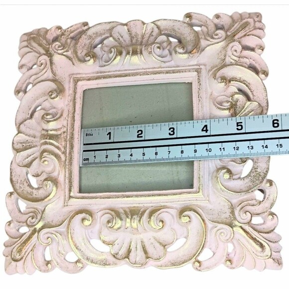 Pink & Gold Photo Frame Scallop Design Tabletop or Hanging 8"x8" Photo 3.5"x3.5" - Picture 8 of 13